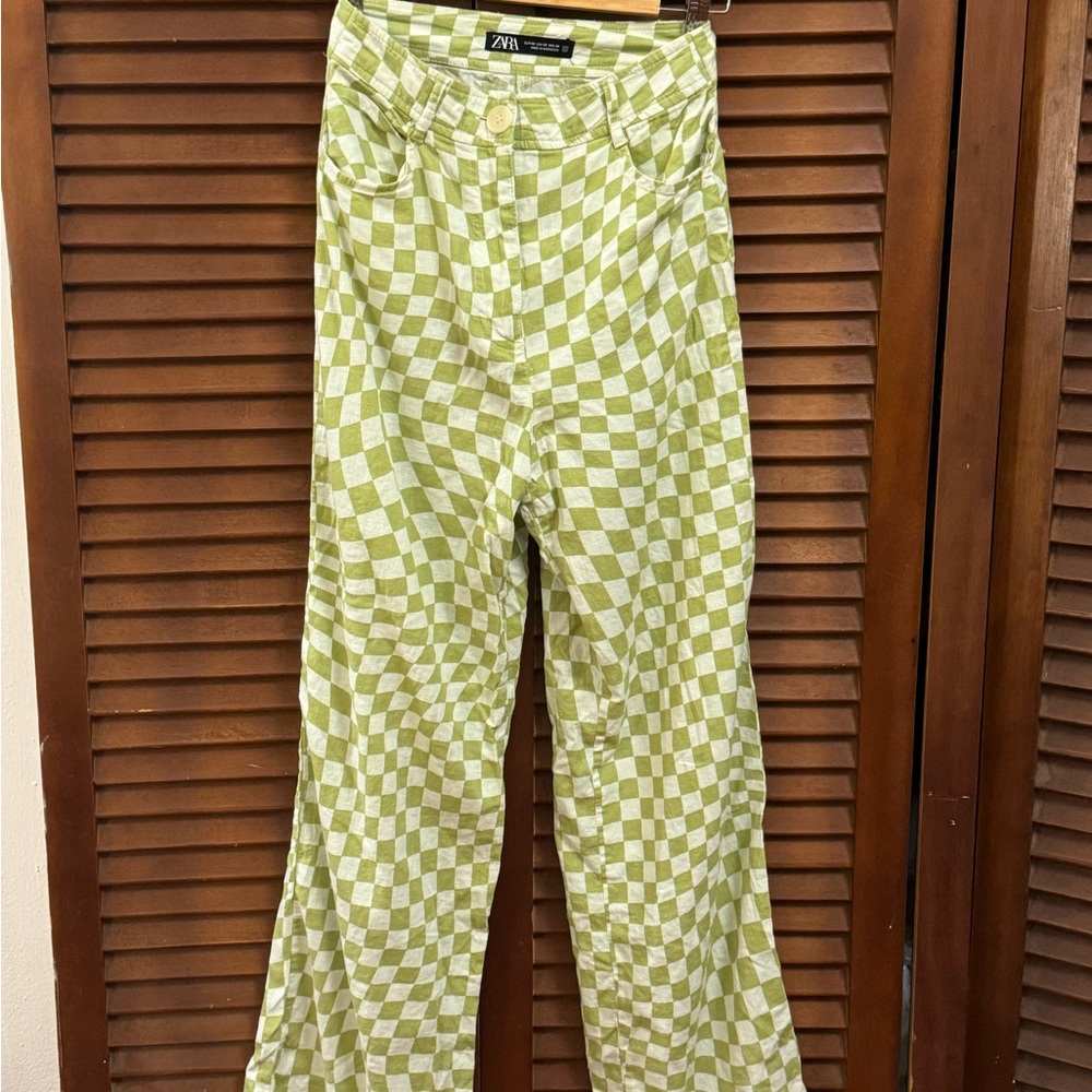 Zara Olive and Cream Checkered Trousers